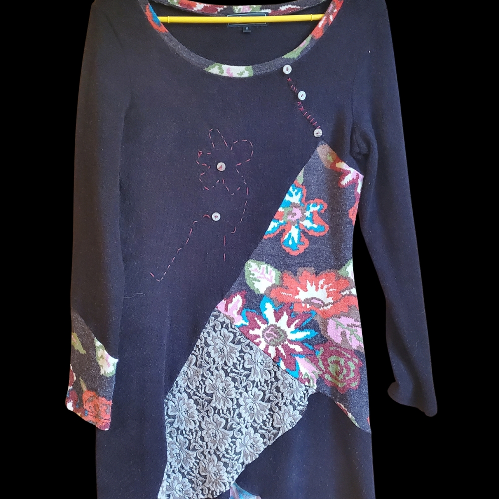 Blue and Red Asymmetrical Embellished Tunic